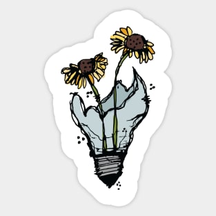 Light bulb with yellow flowers sketch Sticker